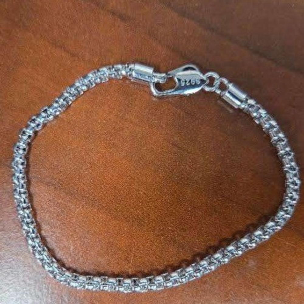 Italy Sterling Silver 925 Round Box Chain Bracelet 7 Inch Lobster Clasp